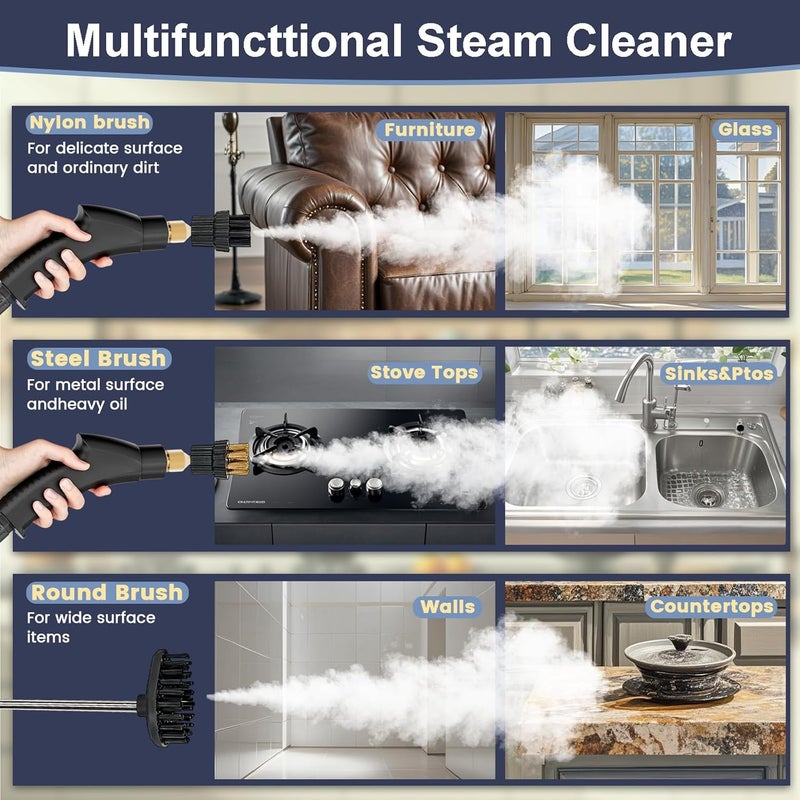Wolfbella Steam Cleaner,15s Heat-Up,1.4L Tank,Steamer for Cleaning with 10 pcs Accessories,Multi-2500W High Temperature and Pressure handheld steamer,Steam Clea (6-【02】White) - Image 5